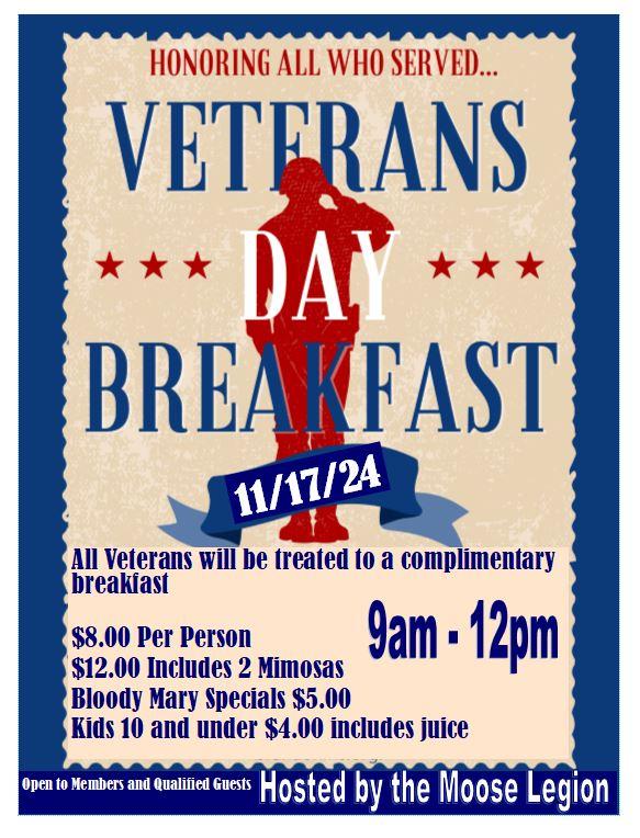 Veterans Day Breakfast @ Pacifica Moose Lodge